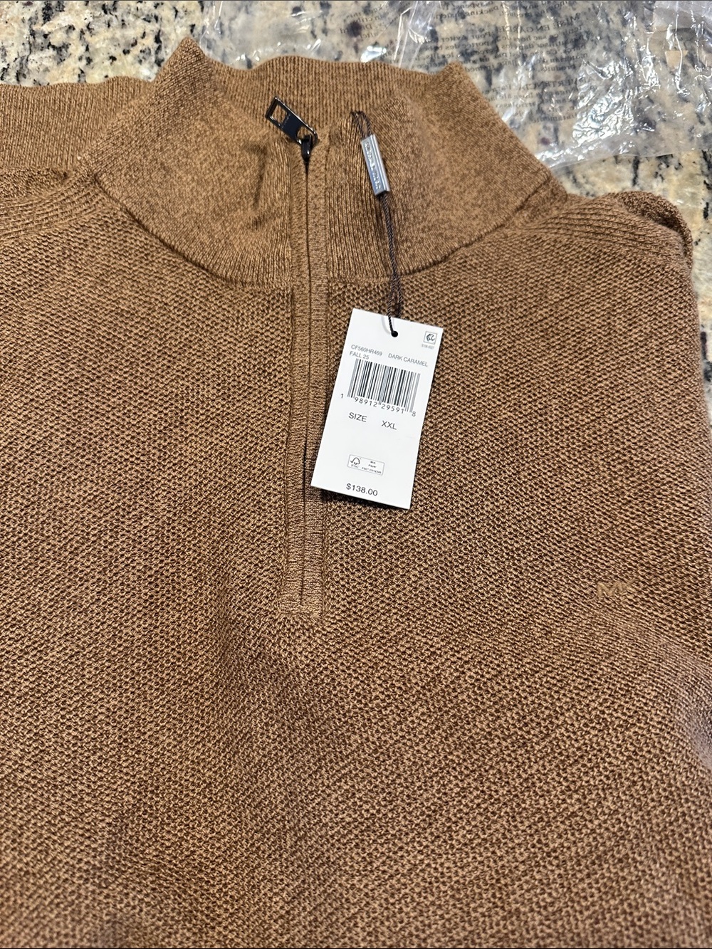 Michael Kors Men's Zip-Neck Sweater in Camel Brown